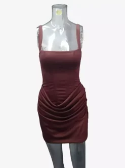 Robe moulante mini froncée à encolure carrée et dos lacé pour femme 2026