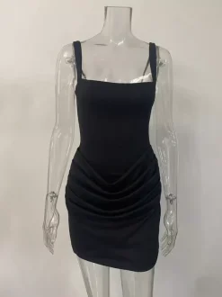 Robe moulante mini froncée à encolure carrée et dos lacé pour femme 2026