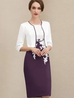Robe mère à col bijou manches courtes robes d'invitées courtes en dentelle pour mariage