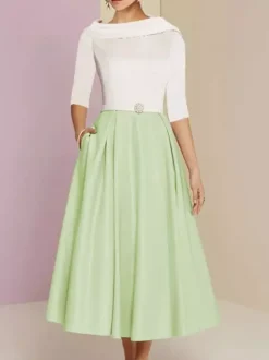 Robe mère de la mariée col bateau manches 3/4 ligne a ceinture longueur cheville robes d'invitées de mariage personnalisation gratuite