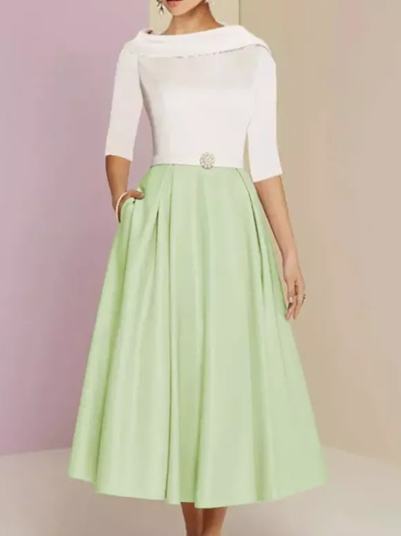 Robe mère de la mariée col bateau manches 3/4 ligne a ceinture longueur cheville robes d'invitées de mariage personnalisation gratuite