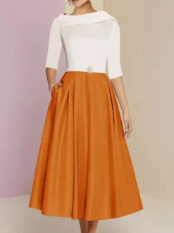 Robe mère de la mariée col bateau manches 3/4 ligne a ceinture longueur cheville robes d'invitées de mariage personnalisation gratuite