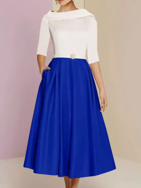 Robe mère de la mariée col bateau manches 3/4 ligne a ceinture longueur cheville robes d'invitées de mariage personnalisation gratuite