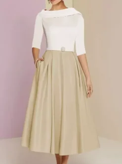 Robe mère de la mariée col bateau manches 3/4 ligne a ceinture longueur cheville robes d'invitées de mariage personnalisation gratuite