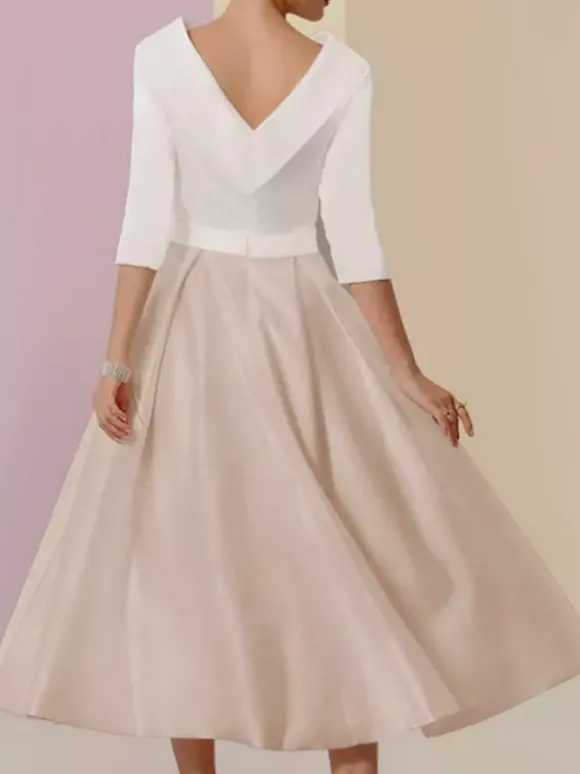 Robe mère de la mariée col bateau manches 3/4 ligne a ceinture longueur cheville robes d'invitées de mariage personnalisation gratuite