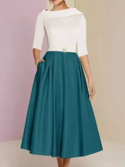 Robe mère de la mariée col bateau manches 3/4 ligne a ceinture longueur cheville robes d'invitées de mariage personnalisation gratuite