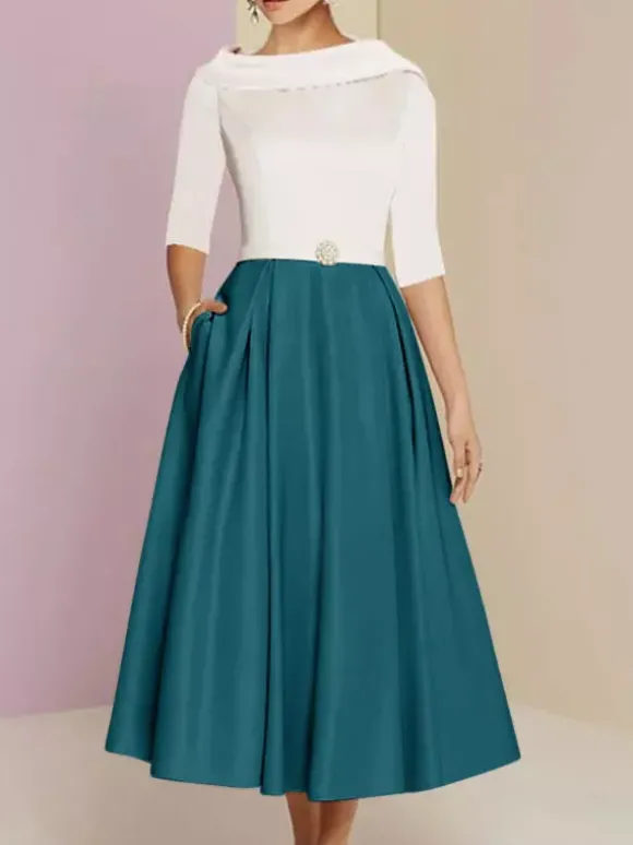 Robe mère de la mariée col bateau manches 3/4 ligne a ceinture longueur cheville robes d'invitées de mariage personnalisation gratuite