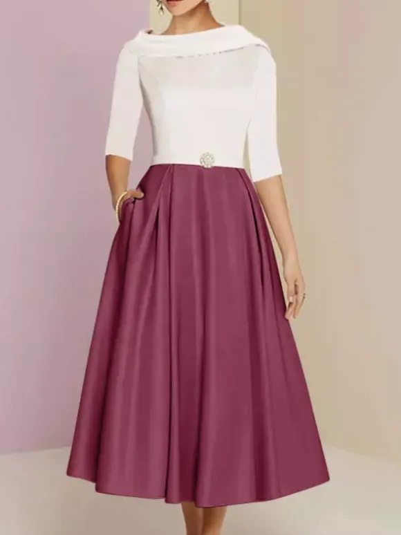 Robe mère de la mariée col bateau manches 3/4 ligne a ceinture longueur cheville robes d'invitées de mariage personnalisation gratuite