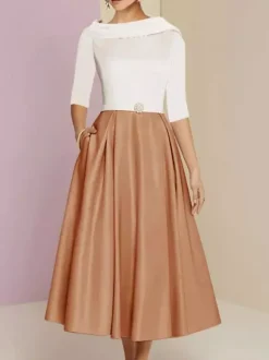 Robe mère de la mariée col bateau manches 3/4 ligne a ceinture longueur cheville robes d'invitées de mariage personnalisation gratuite