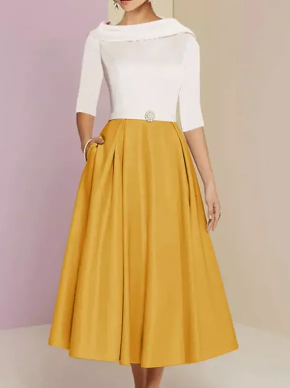 Robe mère de la mariée col bateau manches 3/4 ligne a ceinture longueur cheville robes d'invitées de mariage personnalisation gratuite