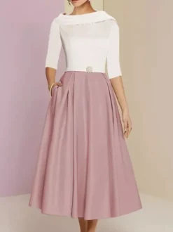 Robe mère de la mariée col bateau manches 3/4 ligne a ceinture longueur cheville robes d'invitées de mariage personnalisation gratuite