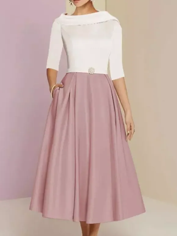 Robe mère de la mariée col bateau manches 3/4 ligne a ceinture longueur cheville robes d'invitées de mariage personnalisation gratuite