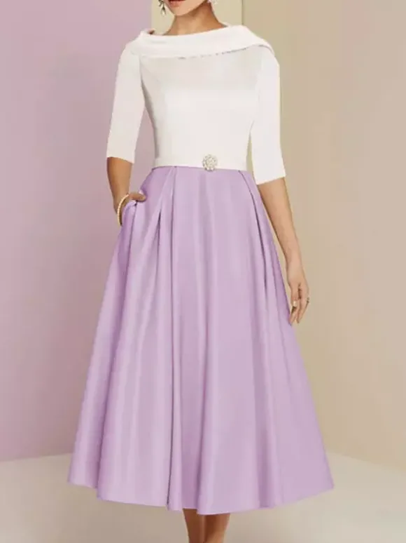 Robe mère de la mariée col bateau manches 3/4 ligne a ceinture longueur cheville robes d'invitées de mariage personnalisation gratuite