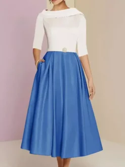 Robe mère de la mariée col bateau manches 3/4 ligne a ceinture longueur cheville robes d'invitées de mariage personnalisation gratuite