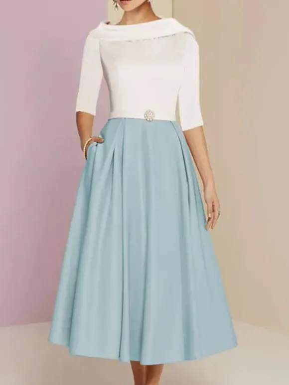 Robe mère de la mariée col bateau manches 3/4 ligne a ceinture longueur cheville robes d'invitées de mariage personnalisation gratuite