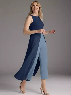 Robe mère de la mariée col bijou sans manches deux pièces plissée longueur thé robes d'invitées pour mariage