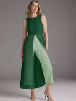 Robe mère de la mariée col bijou sans manches deux pièces plissée longueur thé robes d'invitées pour mariage