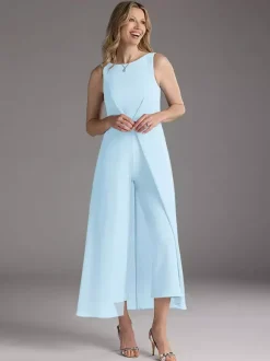 Robe mère de la mariée col bijou sans manches deux pièces plissée longueur thé robes d'invitées pour mariage