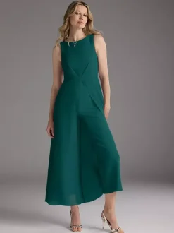 Robe mère de la mariée col bijou sans manches deux pièces plissée longueur thé robes d'invitées pour mariage