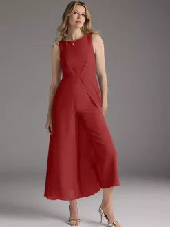 Robe mère de la mariée col bijou sans manches deux pièces plissée longueur thé robes d'invitées pour mariage