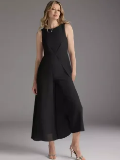 Robe mère de la mariée col bijou sans manches deux pièces plissée longueur thé robes d'invitées pour mariage