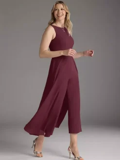 Robe mère de la mariée col bijou sans manches deux pièces plissée longueur thé robes d'invitées pour mariage