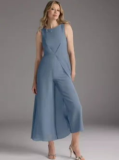 Robe mère de la mariée col bijou sans manches deux pièces plissée longueur thé robes d'invitées pour mariage