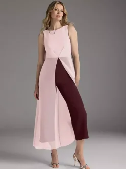 Robe mère de la mariée col bijou sans manches deux pièces plissée longueur thé robes d'invitées pour mariage