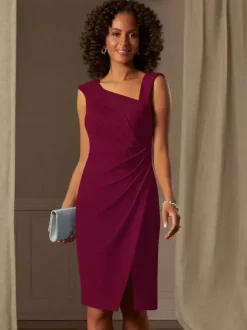 Robe mère de la mariée décolleté sans manches coupe trapèze plissée pour les invités de mariage