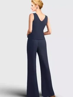 Robe mère de la mariée 3 pièces décolleté illusion manches 3/4 en dentelle pour invitée de mariage