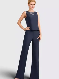 Robe mère de la mariée 3 pièces décolleté illusion manches 3/4 en dentelle pour invitée de mariage