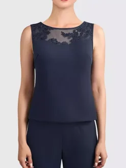 Robe mère de la mariée 3 pièces décolleté illusion manches 3/4 en dentelle pour invitée de mariage