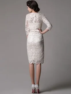 Robe mère de mariée Robe d'invité demi-manche en dentelle longeur au dessous de genou zip sur dos