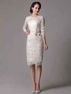 Robe mère de mariée Robe d'invité demi-manche en dentelle longeur au dessous de genou zip sur dos