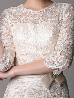 Robe mère de mariée Robe d'invité demi-manche en dentelle longeur au dessous de genou zip sur dos