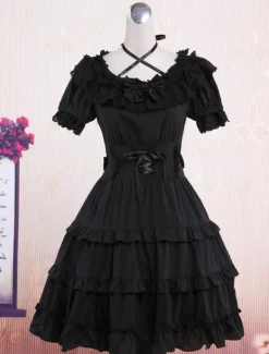 Robe noire classique Lolita mignonne  coton une pièce  manches courtes Déguisements