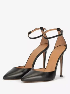 Robe noire à talons hauts bout pointu talon aiguille bride à la cheville escarpins