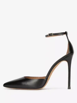 Robe noire à talons hauts bout pointu talon aiguille bride à la cheville escarpins