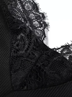 Robe nuisette à bordure en dentelle pour femme - Mini-robe d'été noire côtelée sans manches - Idéale pour les soirées d'été 2026