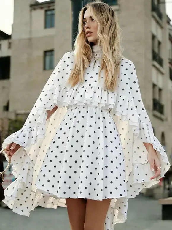 Robe nuisette courte en mousseline avec cape pour femme - Ensemble élégant à volants superposés 2 pièces - Idéale pour les invités de mariage les fêtes et les cocktails de printemps 2026