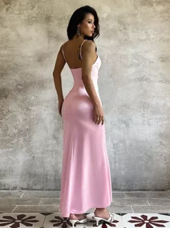 Robe nuisette rose pastel Coquette pour femme - Robe midi à bretelles et n艙ud sur le devant - Tenues pour un rendez-vous romantique au printemps 2026