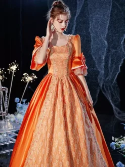 Robe Opéra Rococo victorien rétro Costume robe Orange rouge dentelle Cosplay Costume carnaval