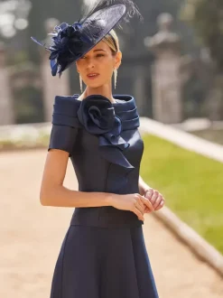 Robe pour mère de famille col bateau manches courtes deux pièces fleurs longueur cheville robes d'invitées de mariage