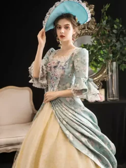 Robe Robe Rococo Rétro  Robe Victorienne Femmes Imprimé Floral Robe Marie Antoinette Costume Mascarade Robe De Bal Robe Déguisements Halloween Carnaval