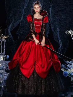 Robe Rococo victorien rétro Opéra Costume robe mascarade semi transparente dentelle coton Cosplay Costume carnaval Bourgogne