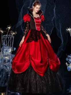 Robe Rococo victorien rétro Opéra Costume robe mascarade semi transparente dentelle coton Cosplay Costume carnaval Bourgogne