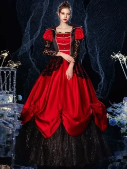 Robe Rococo victorien rétro Opéra Costume robe mascarade semi transparente dentelle coton Cosplay Costume carnaval Bourgogne