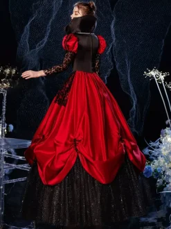 Robe Rococo victorien rétro Opéra Costume robe mascarade semi transparente dentelle coton Cosplay Costume carnaval Bourgogne
