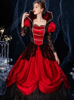 Robe Rococo victorien rétro Opéra Costume robe mascarade semi transparente dentelle coton Cosplay Costume carnaval Bourgogne