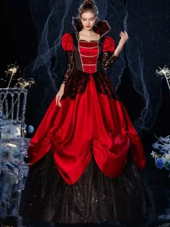 Robe Rococo victorien rétro Opéra Costume robe mascarade semi transparente dentelle coton Cosplay Costume carnaval Bourgogne